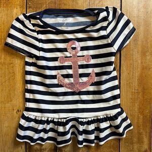 Cat and Jack Girls size 3T Blue and White Striped Rash Guard Swim Shirt